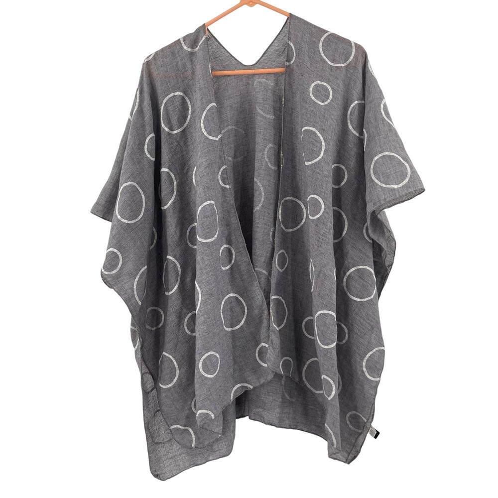 TREZO Wrap Shawl Circles Lagenlook Gray White Artsy Art Funky Cotton Blend Light